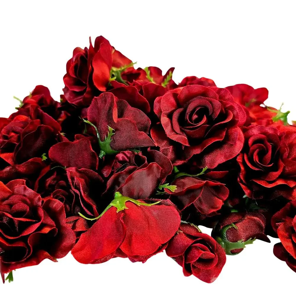 105 Burgundy Satin Rose Heads Lot Open Roses Buds Stemless Wedding Craft Decor